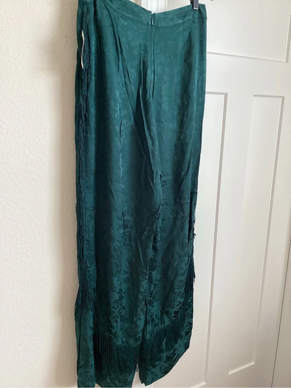Anthropologie Patterned Fringe Trouser Pants New 12 Dark Green Teal Jacquard - Picture 12 of 16